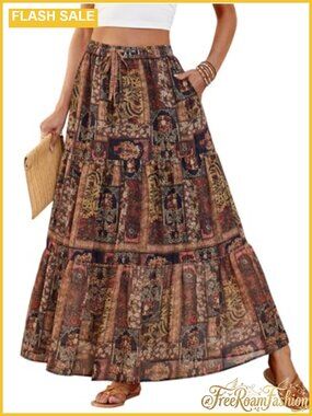 Flowy Tiered Chiffon Maxi Skirt with Pockets